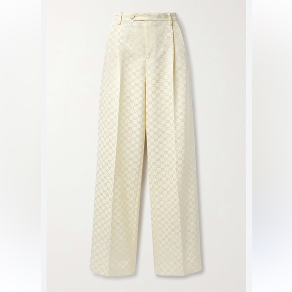 GUCCI Pleated Cotton-Blend Jacquard Straight-Leg Pants - Picture 2 of 15